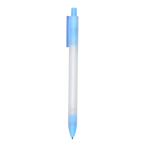 BP-20001, Bolí­grafo de plástico con acabado rubber, barril y clip traslúcido, con mecanismo de click.